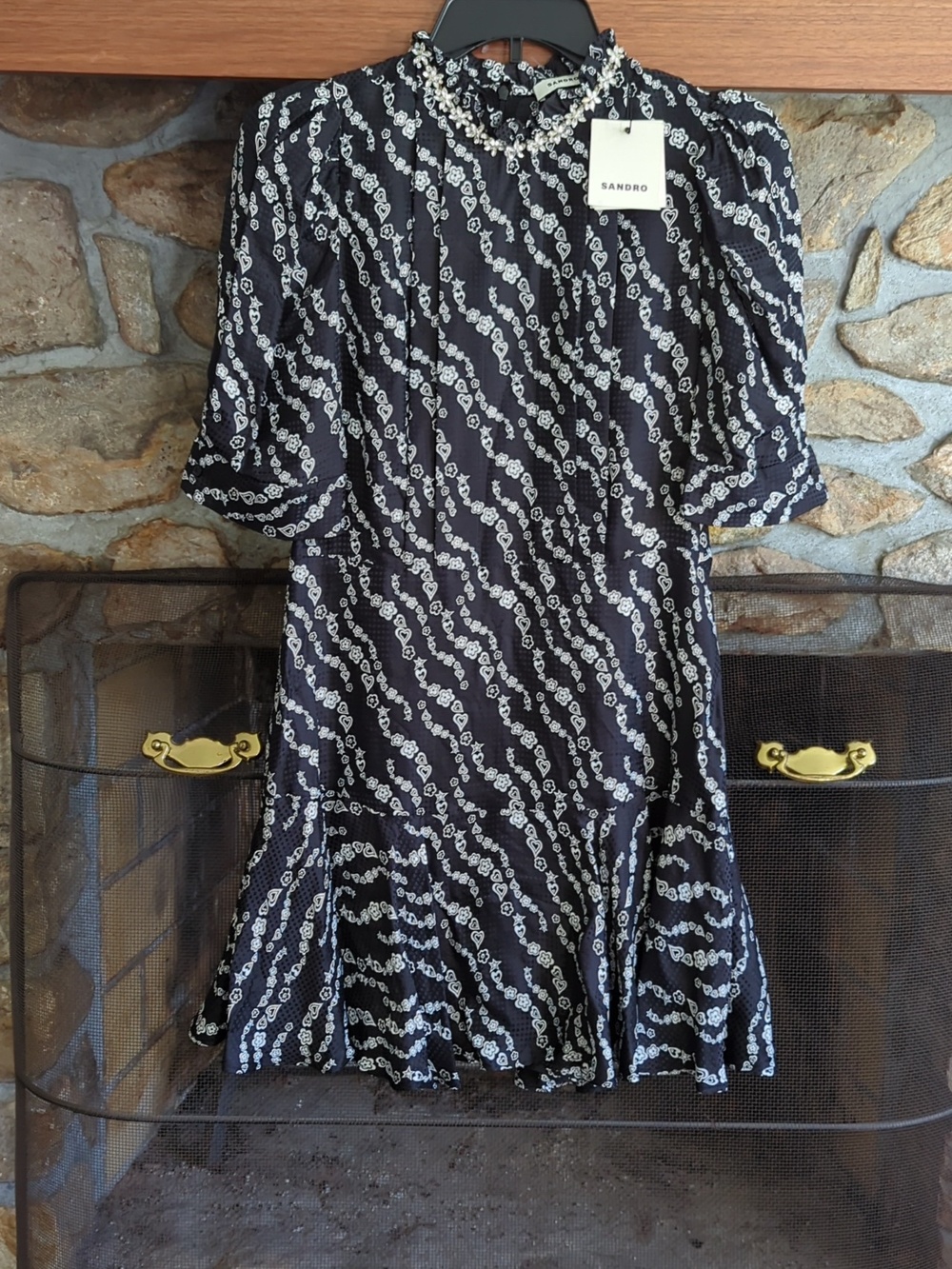 SANDRO Black Suisse Crystal Embellished Fit And Flare Dress NWT - Picture 4 of 13